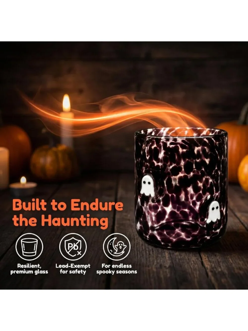 Set of 4 Halloween Glass Cups - 16oz Ghost, Bat, Pumpkin, Black Cat - Cute Party